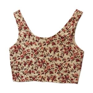 Forever 21 Pink Floral Crop Top | Size Small, Cream Pink Floral